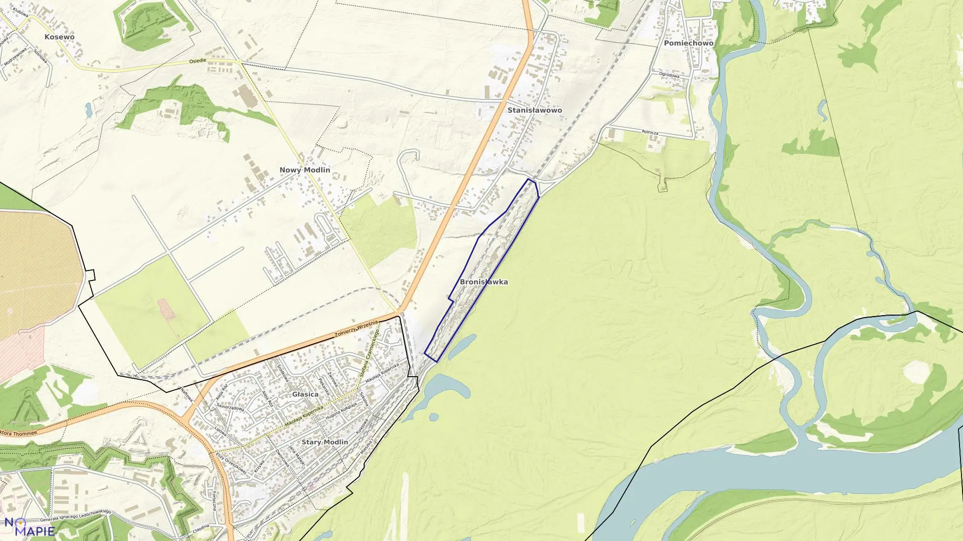 Mapa obrębu BRONISŁAWKA w gminie Pomiechówek