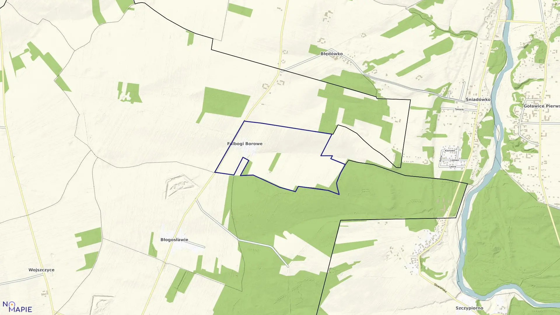 Mapa obrębu FALBOGI BOROWE w gminie Pomiechówek